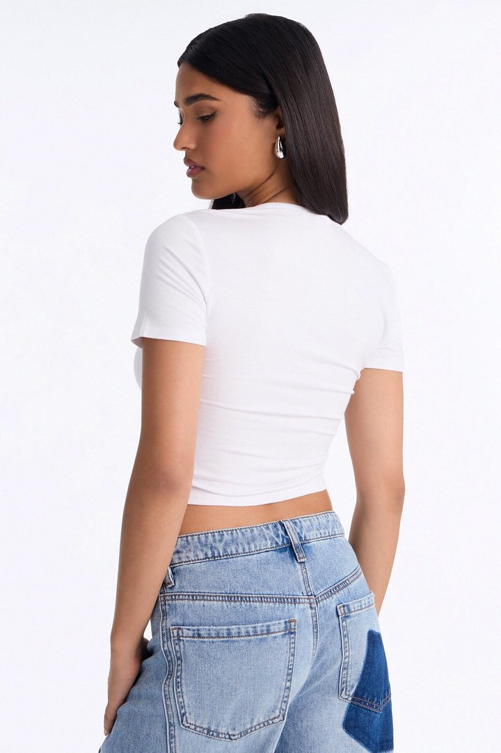 Lost Your Chance Short Sleeve Ruched Top - White