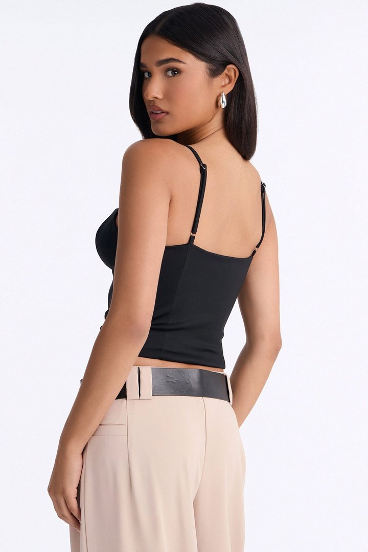 Rhyan Belted Sleeveless Top - Black