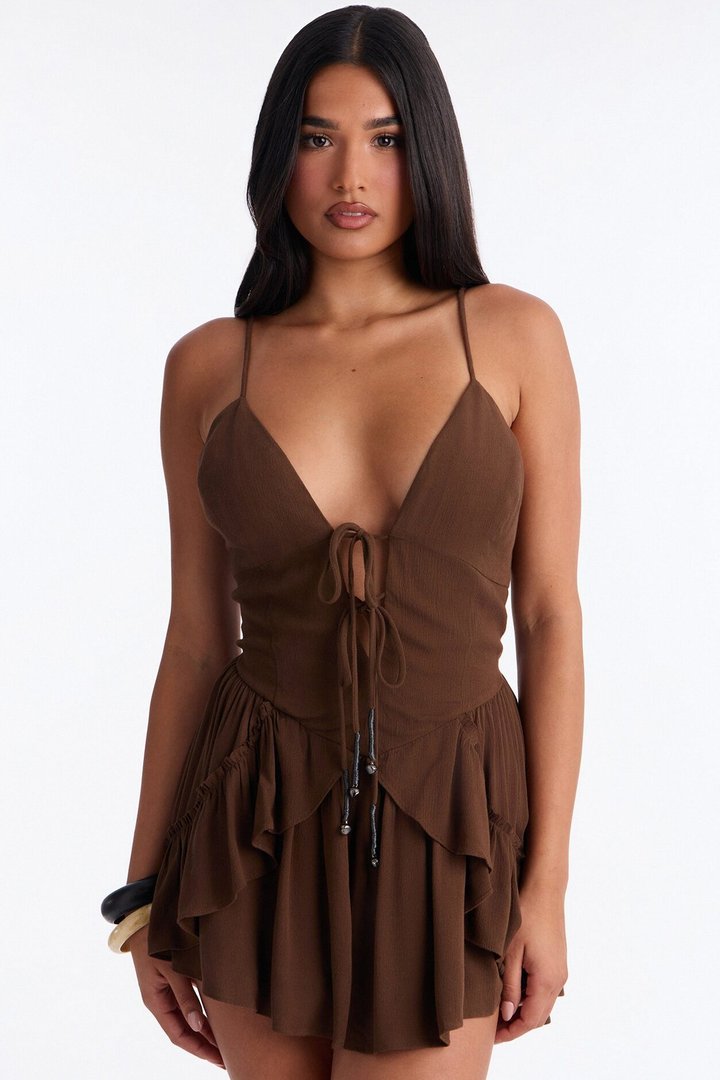 Bells And Whistles Spaghetti Strap Romper - Chocolate