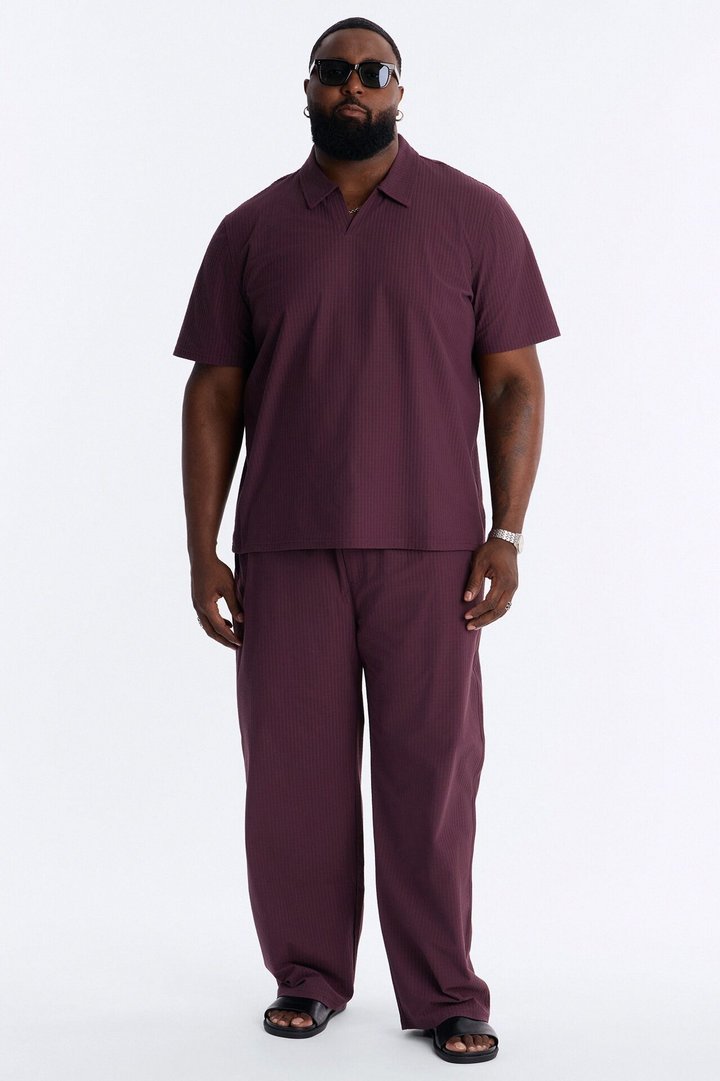Terrance Textured Stripe Johnny Collar Polo - Wine