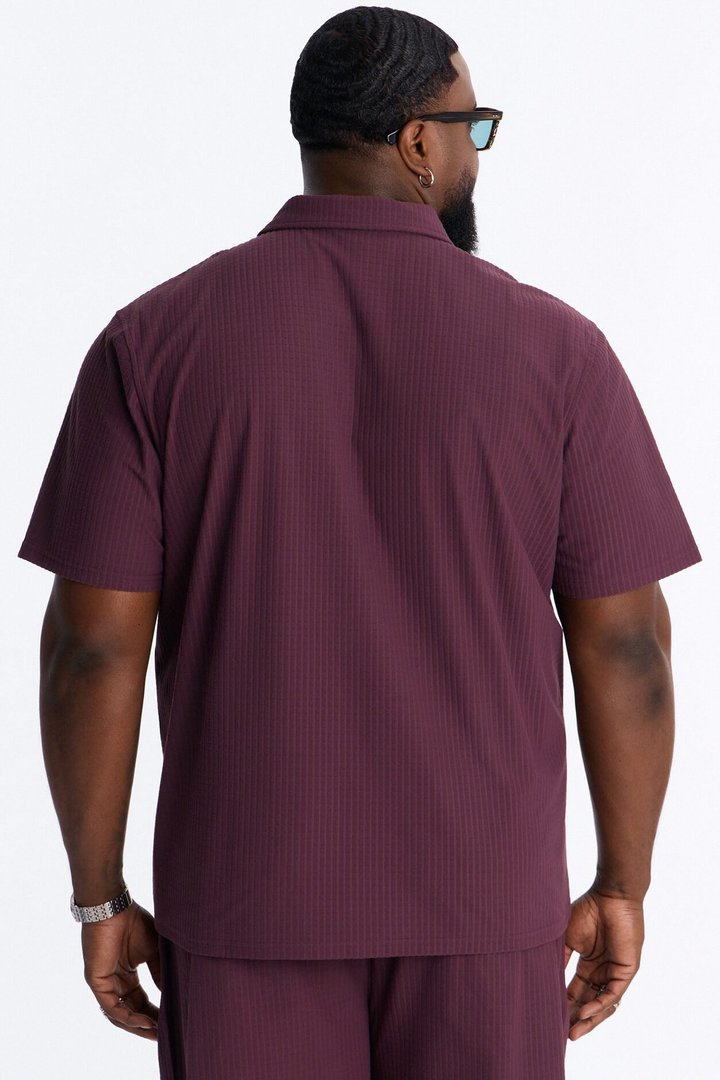 Terrance Textured Stripe Johnny Collar Polo - Wine