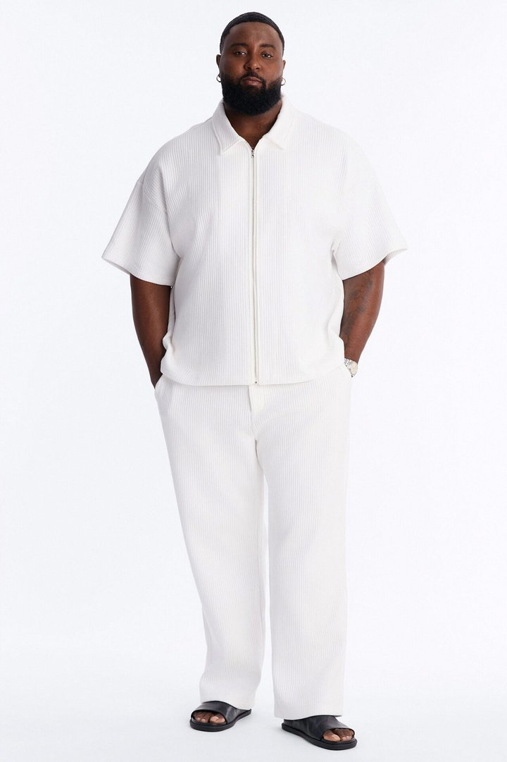 Textured Fleece Straight Leg Pant - Cream