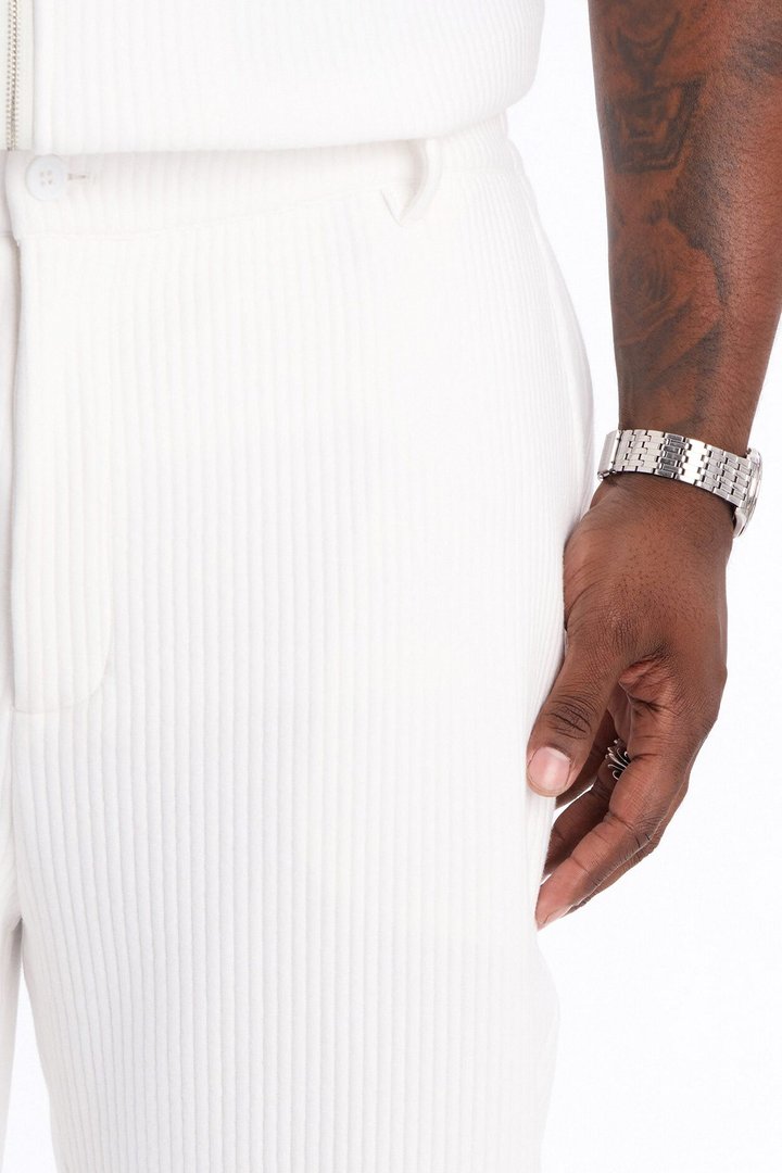 Textured Fleece Straight Leg Pant - Cream