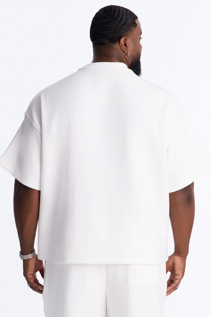 Textured Oversized Short Sleeve Fleece Tee - Cream