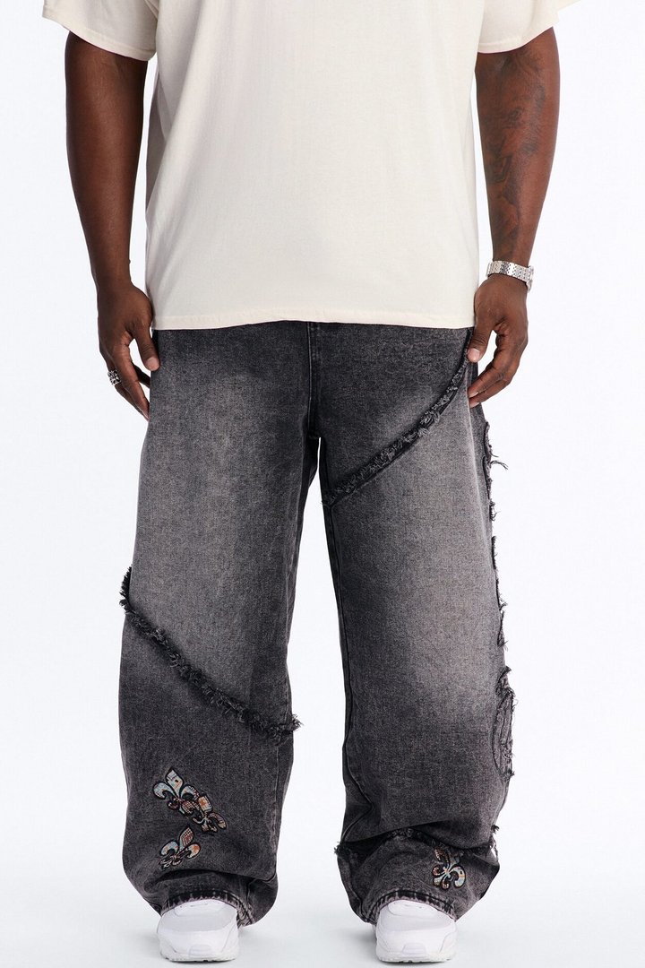 East End Frayed Baggy Jean - Dark Wash
