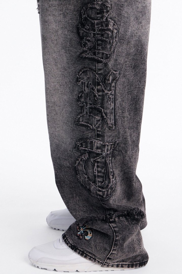 East End Frayed Baggy Jean - Dark Wash