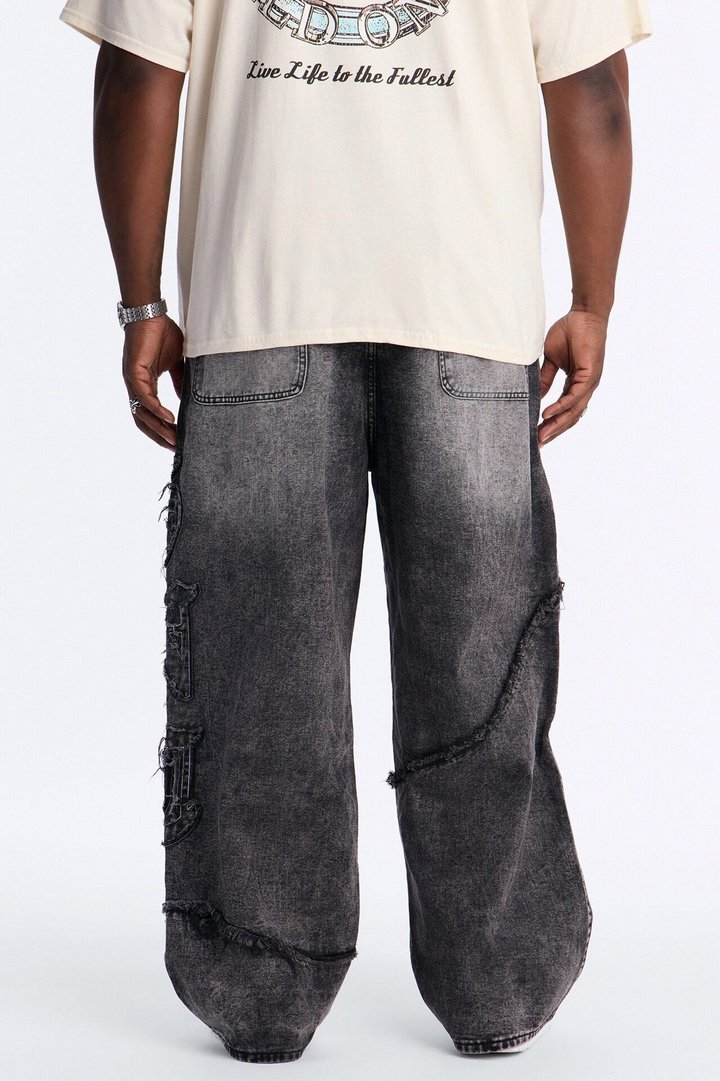 East End Frayed Baggy Jean - Dark Wash