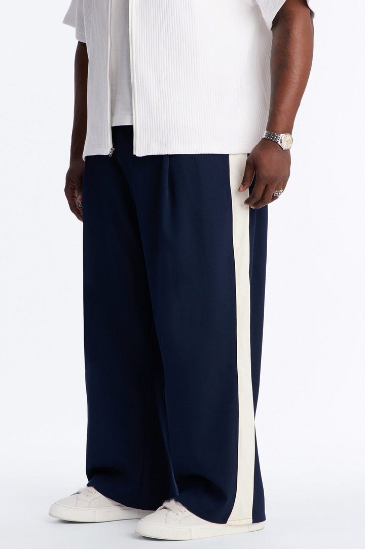 Satin Side Stripe Wide Leg Trouser - Navy/combo