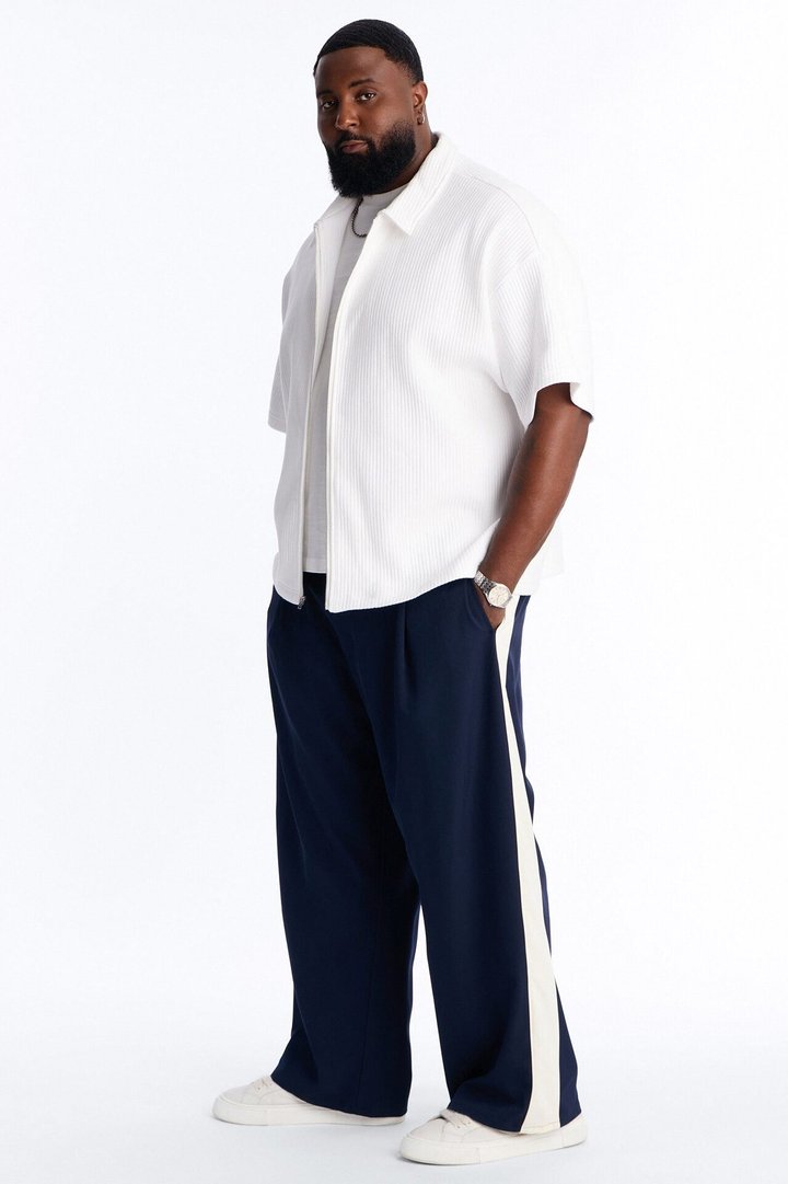 Satin Side Stripe Wide Leg Trouser - Navy/combo