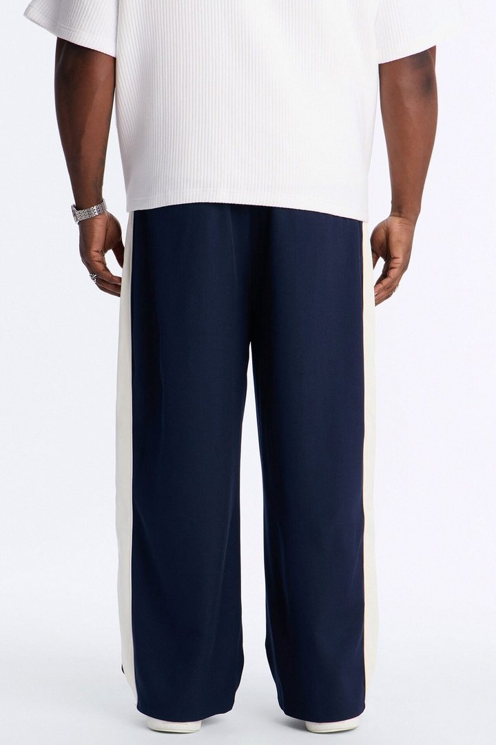 Satin Side Stripe Wide Leg Trouser - Navy/combo