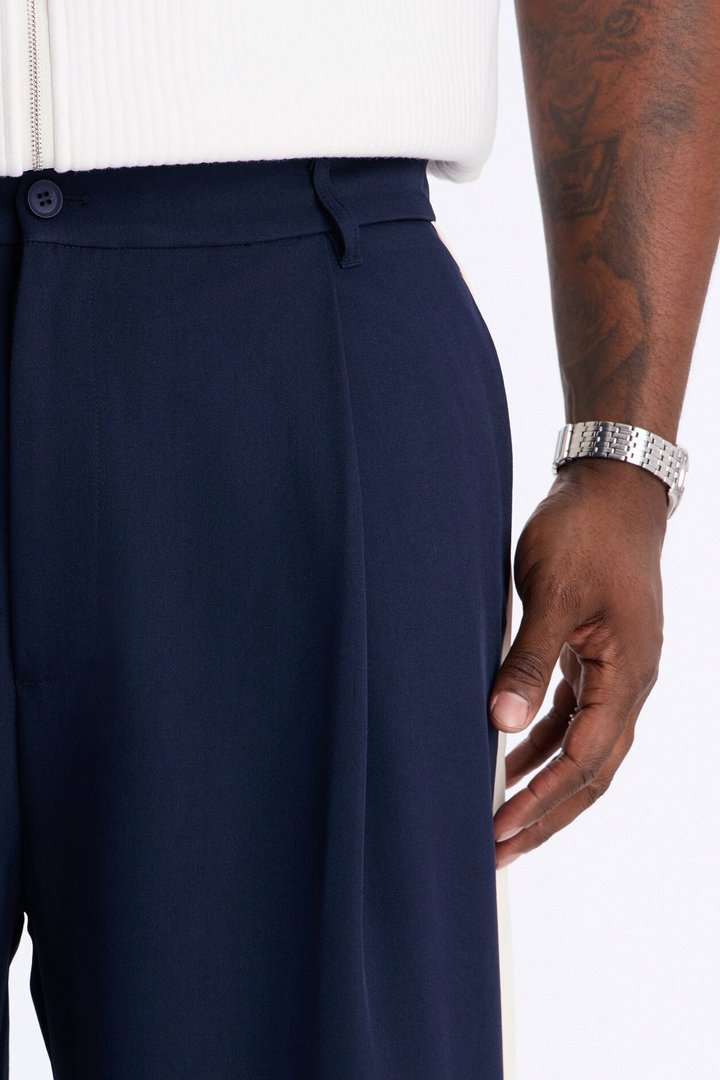 Satin Side Stripe Wide Leg Trouser - Navy/combo