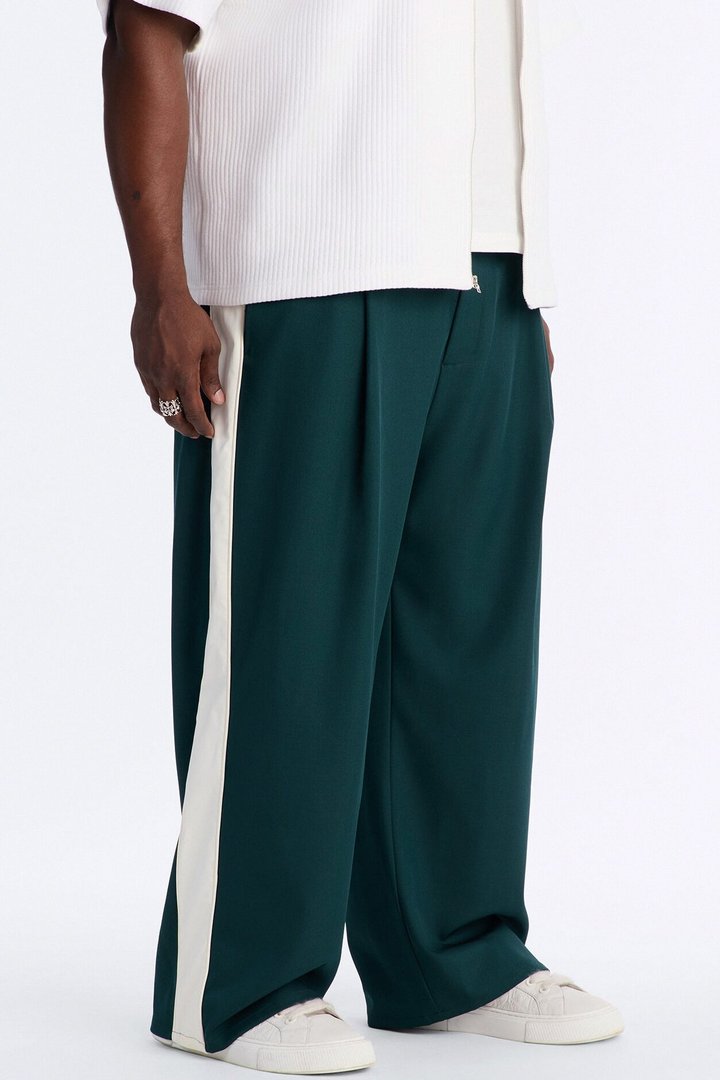 Satin Side Stripe Wide Leg Trouser - Green/combo