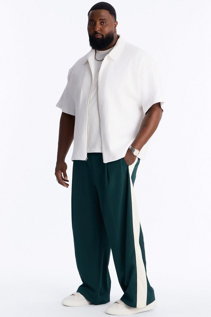 Satin Side Stripe Wide Leg Trouser - Green/combo