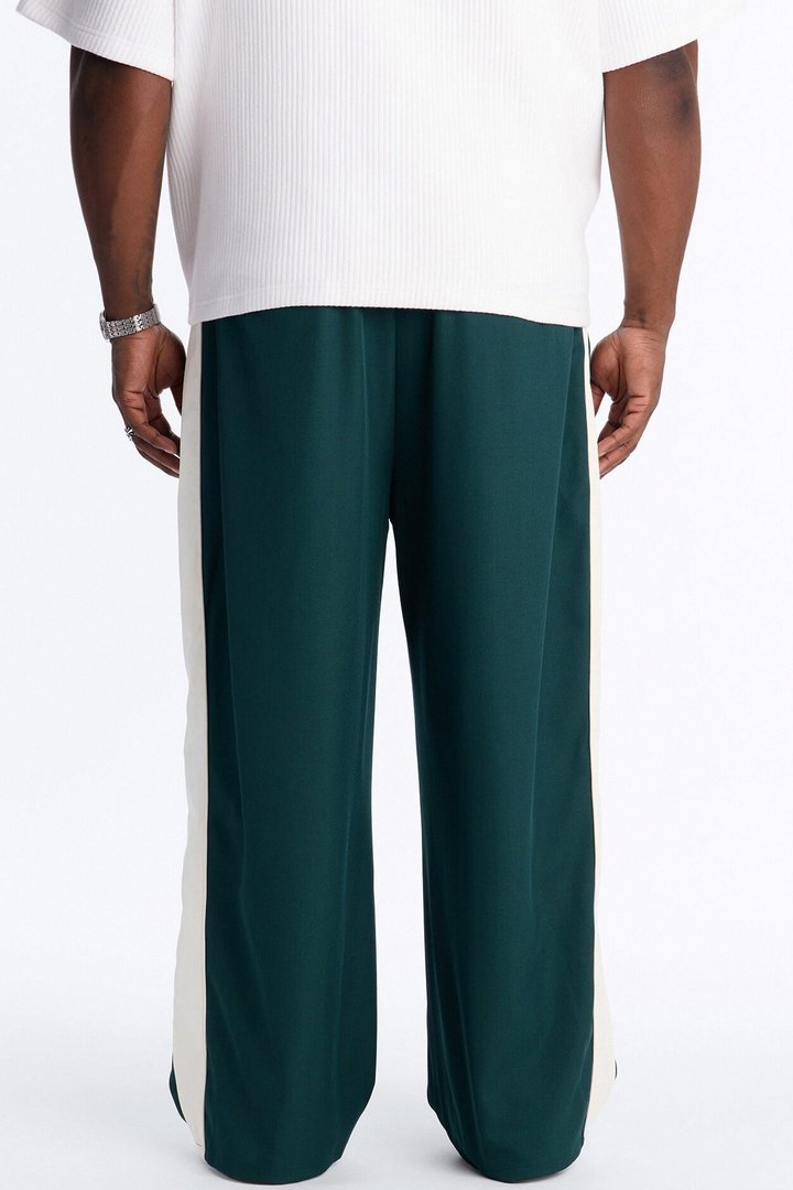 Satin Side Stripe Wide Leg Trouser - Green/combo