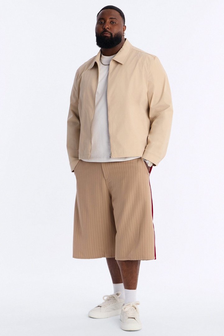 Baggy Elevated Side Stripe Short - Khaki/combo
