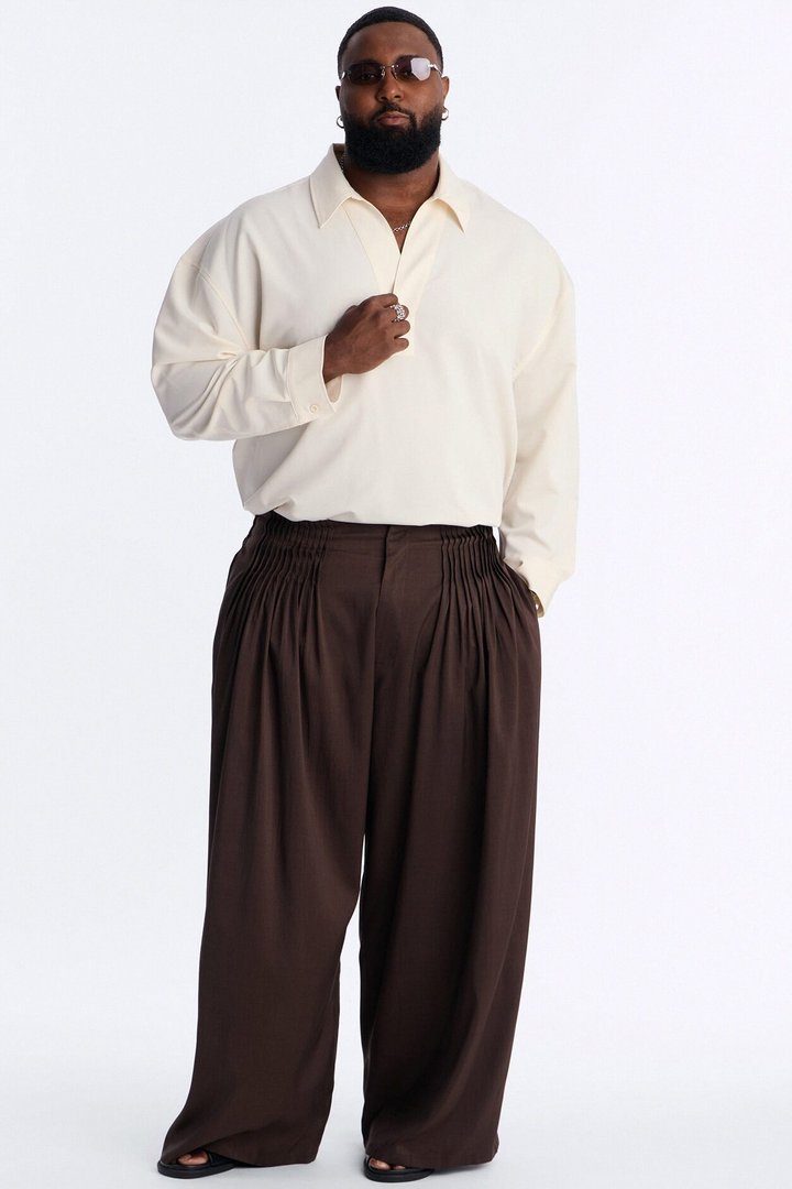 Baggy Tuxedo Pleated Trouser - Dark Brown
