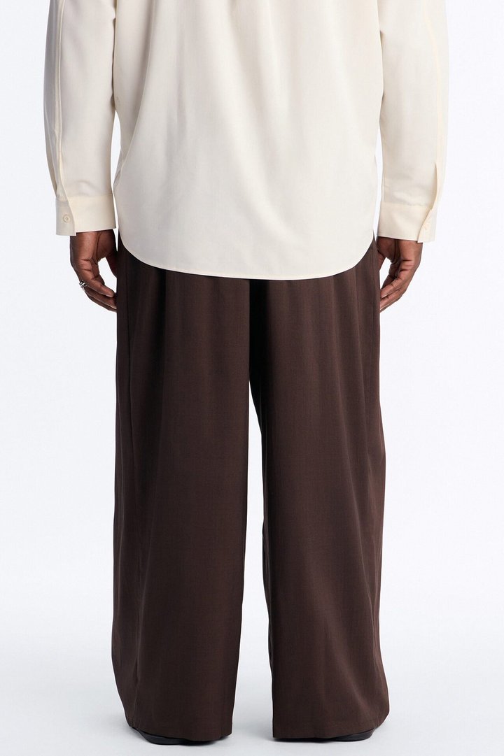 Baggy Tuxedo Pleated Trouser - Dark Brown