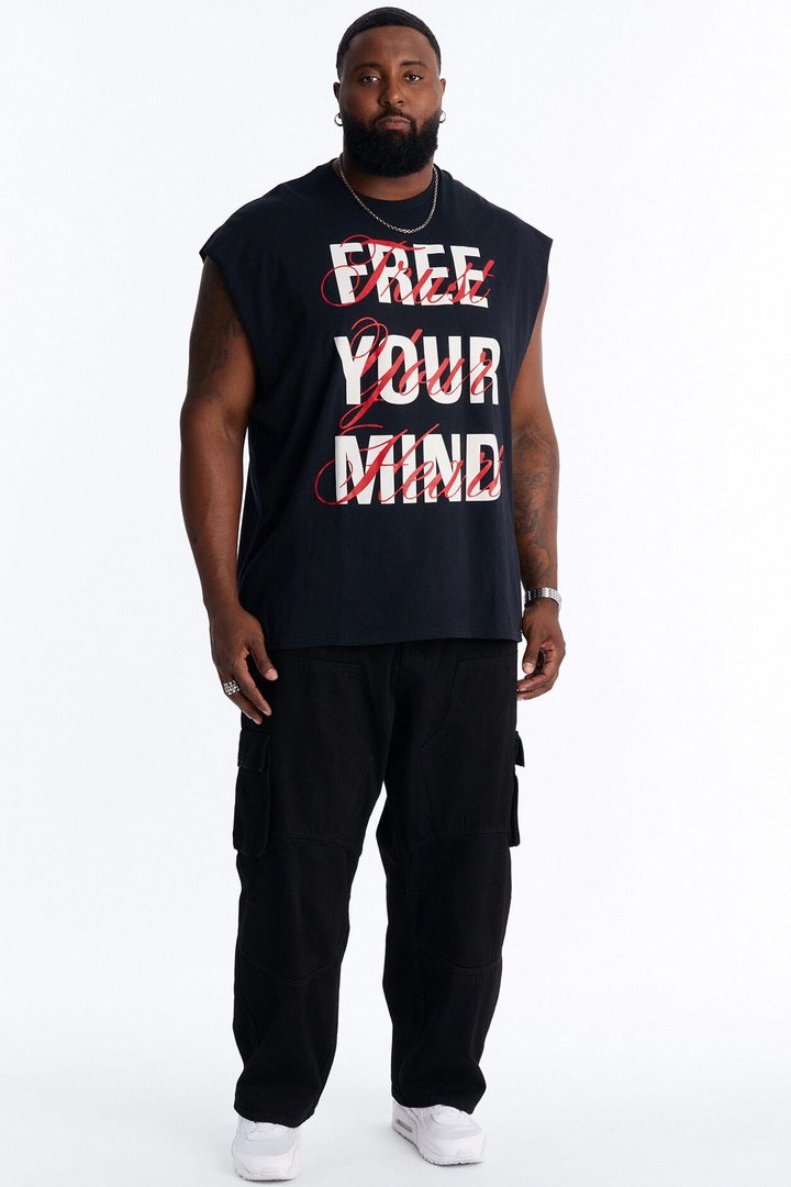 Free Your Mind Oversized Muscle Tank - Black