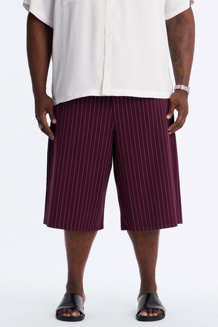 Baggy Striped Trouser Short - Burgundy