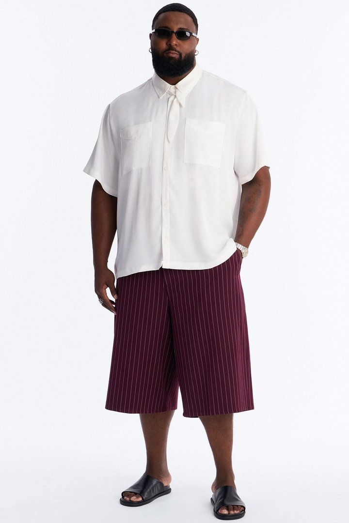 Baggy Striped Trouser Short - Burgundy