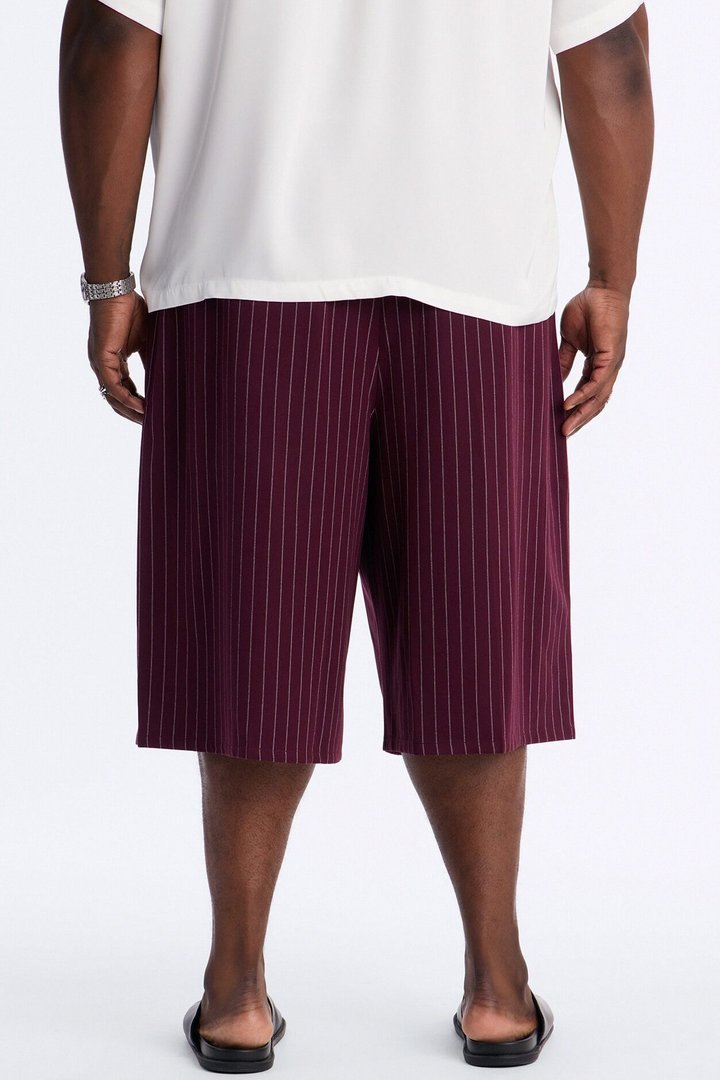 Baggy Striped Trouser Short - Burgundy