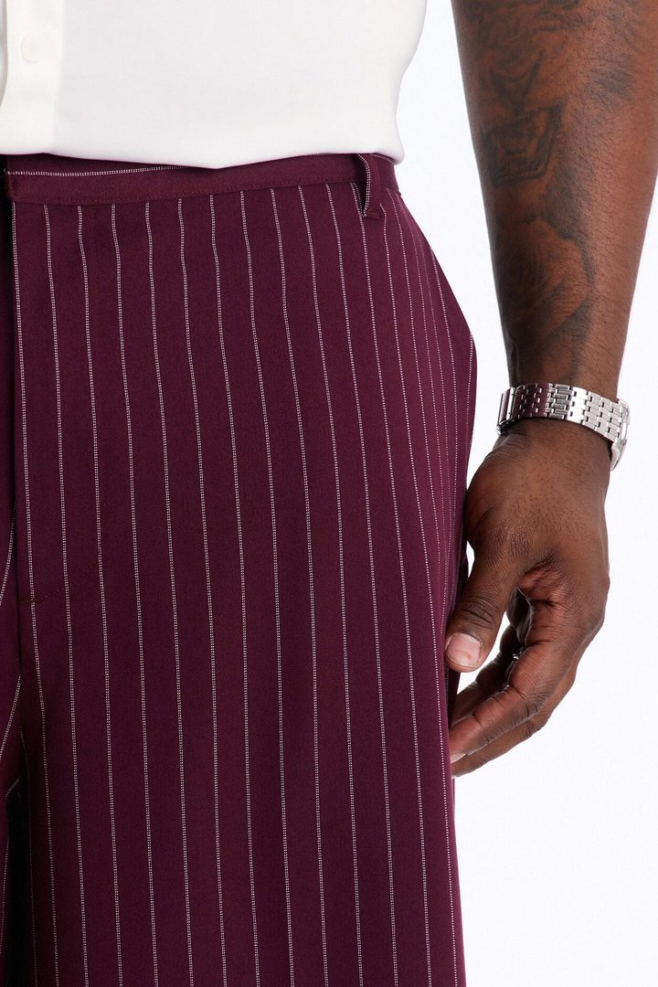 Baggy Striped Trouser Short - Burgundy