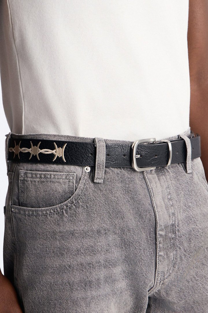 Contrast Patch Cut Out Faux Leather Belt - Black