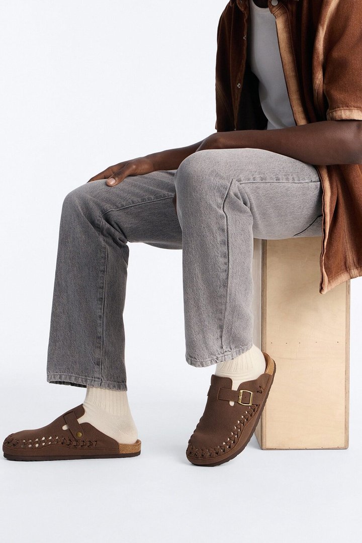 Woven Faux Suede Slip On Mule - Dark Brown