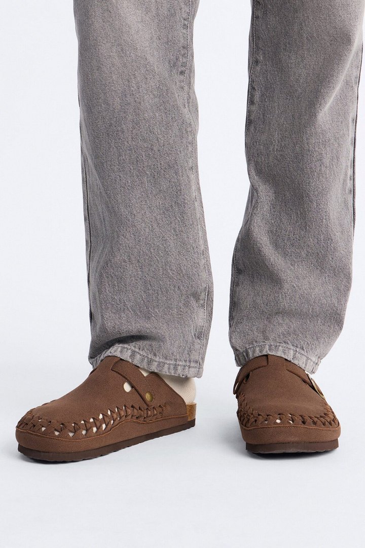 Woven Faux Suede Slip On Mule - Dark Brown