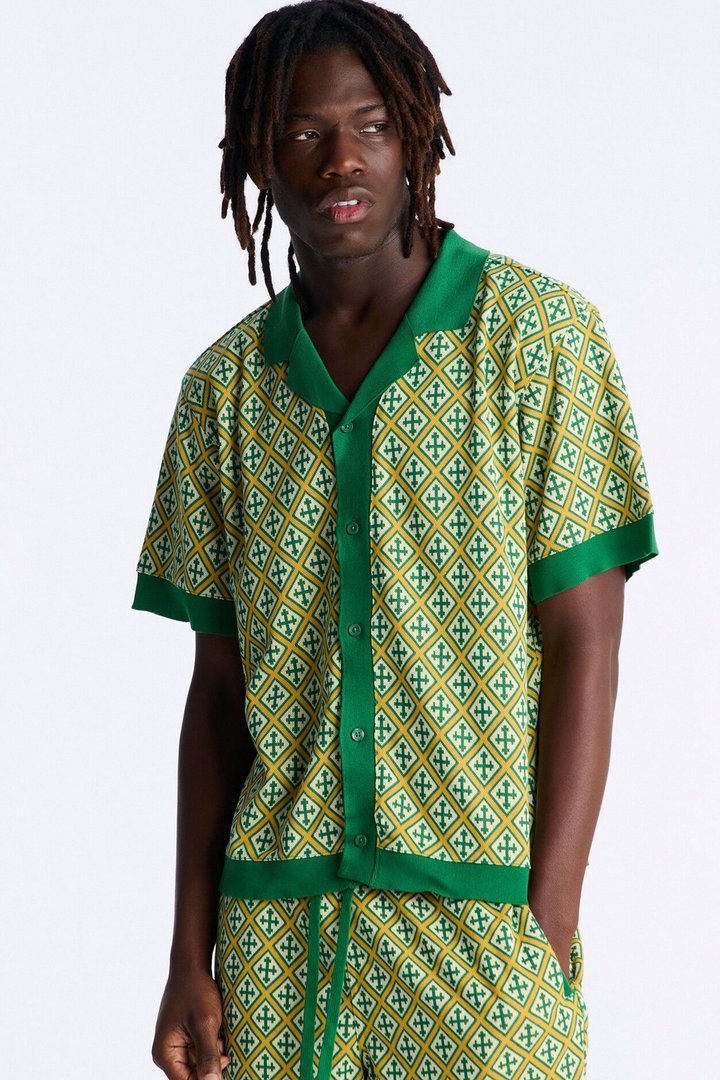 Tunis Medina Jacquard Button Up Shirt - Green