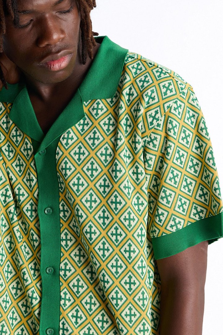 Tunis Medina Jacquard Button Up Shirt - Green