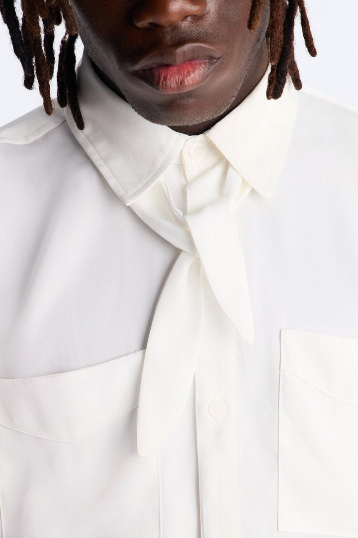 Relaxed Luxe Neckerchief Button Up Shirt - White