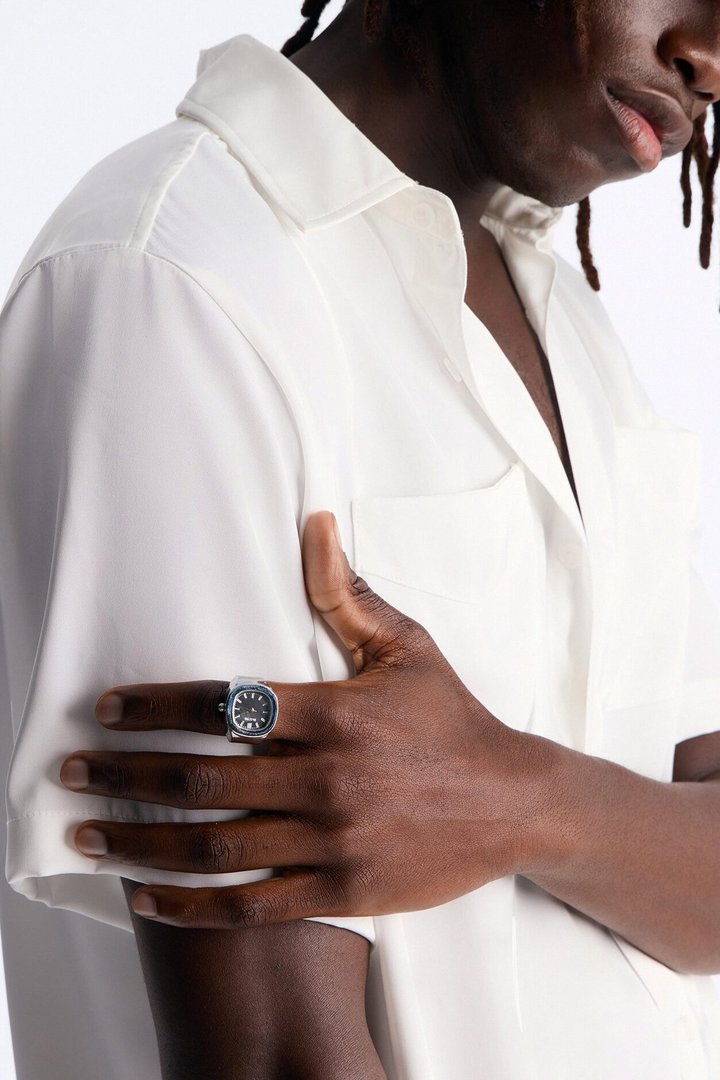Round The Time Functional Watch Dial Ring - Silver