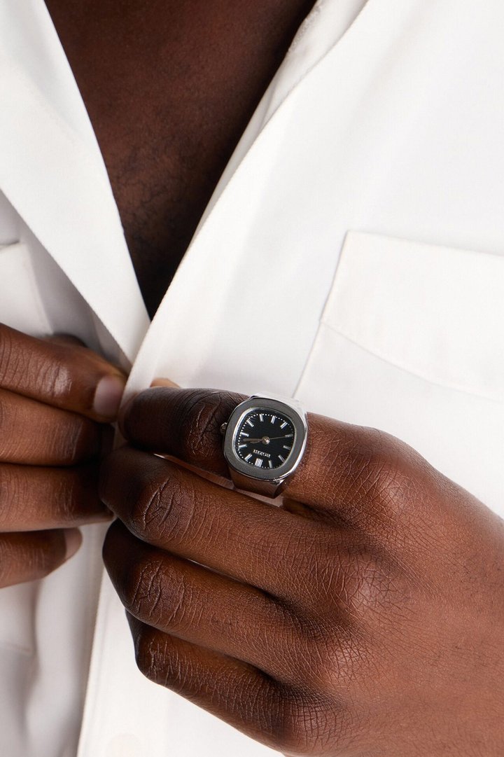 Round The Time Functional Watch Dial Ring - Silver