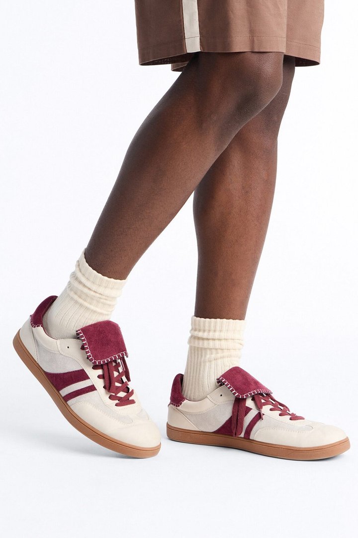 Retro Panel Faux Suede Low Lace Up Sneaker - Taupe