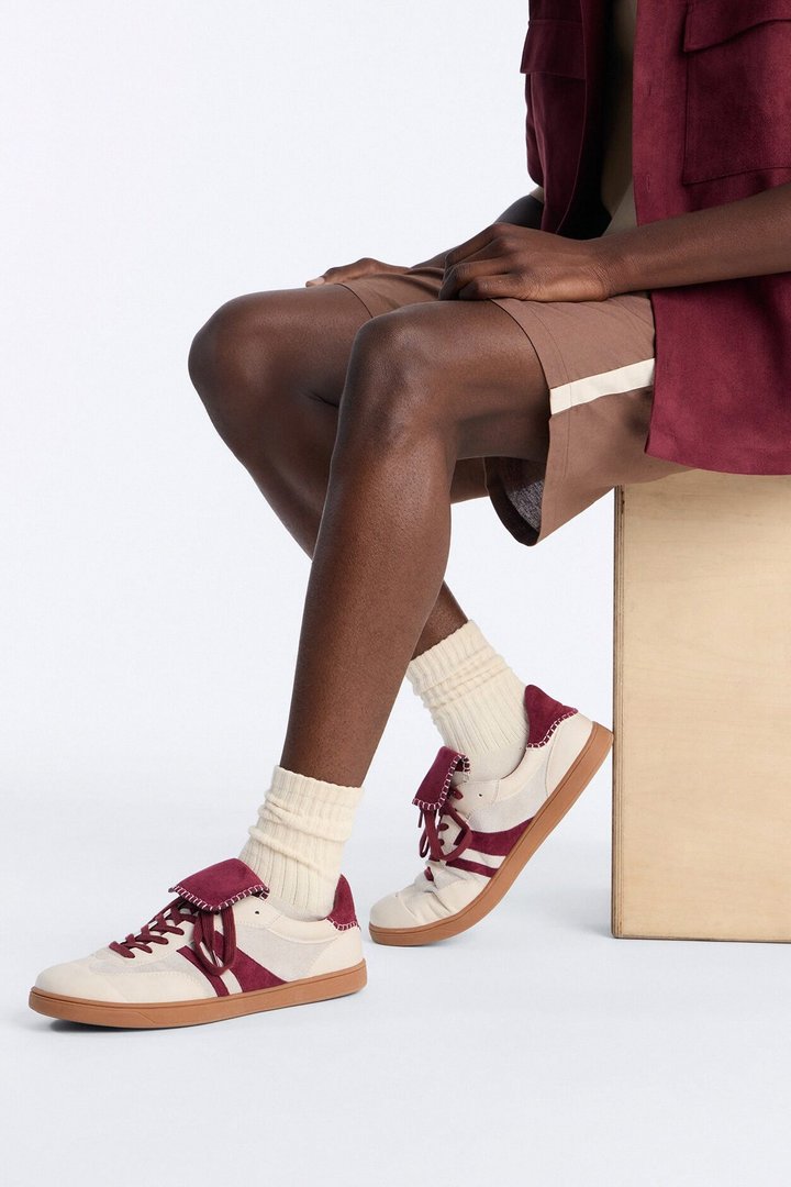 Retro Panel Faux Suede Low Lace Up Sneaker - Taupe