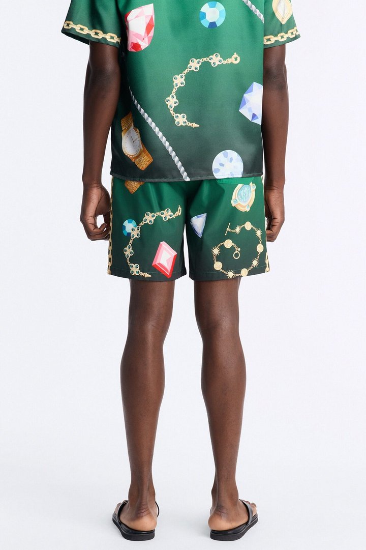 Imperial Luxe Jewel Printed Swim Trunk 7″ - Green/combo