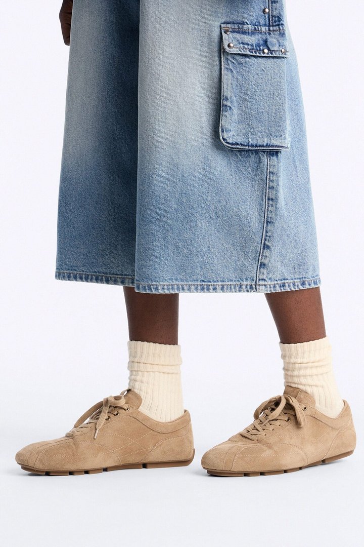 Retro Faux Suede Slim Lace Up Sneaker - Taupe