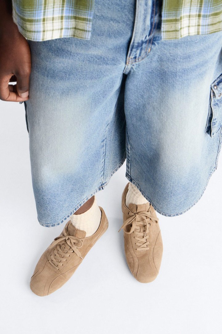 Retro Faux Suede Slim Lace Up Sneaker - Taupe