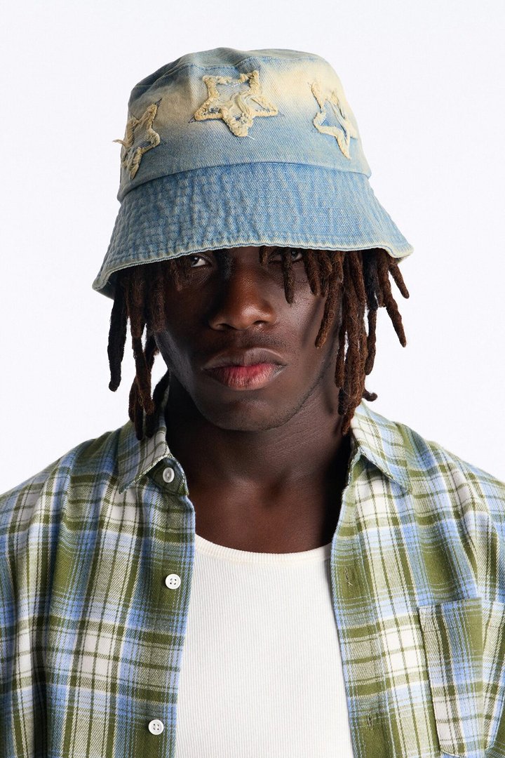 Cosmo Distress Denim Bucket Hat - Denim