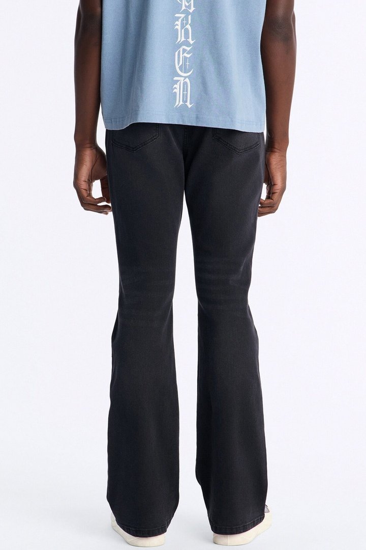 Stacked Skinny Flare Etched Distress Jeans - Black Wash