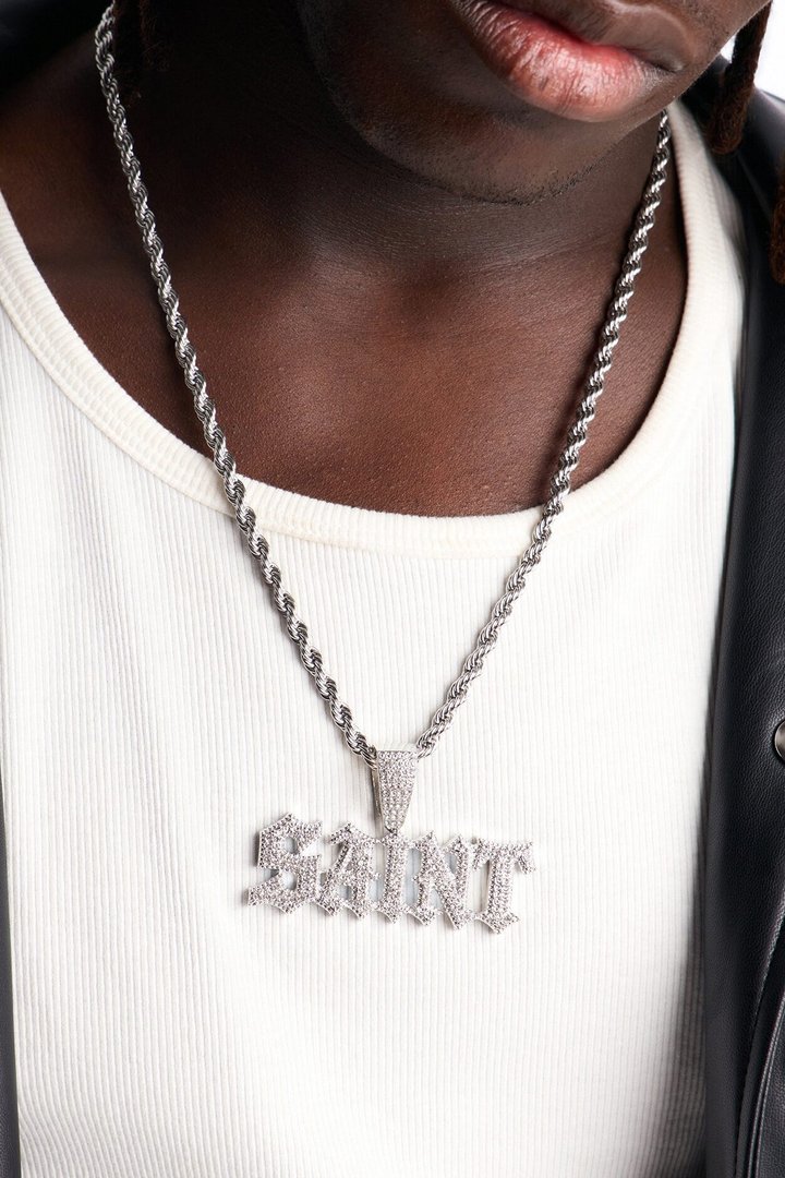 Saint Iced Rope Chain Necklace - Silver