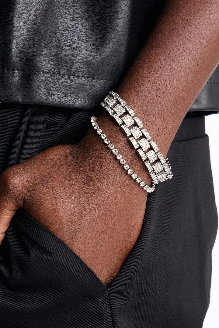 Forever Cold Iced Bracelet Set - Silver