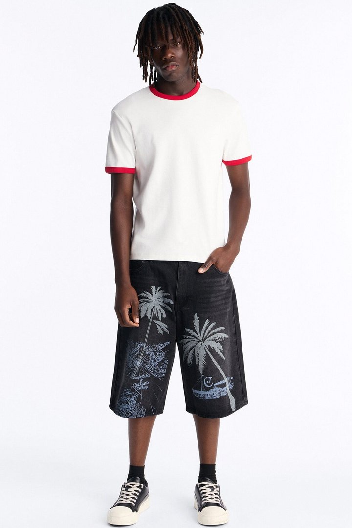 Baggy Palm Breeze Denim Short - Black Wash
