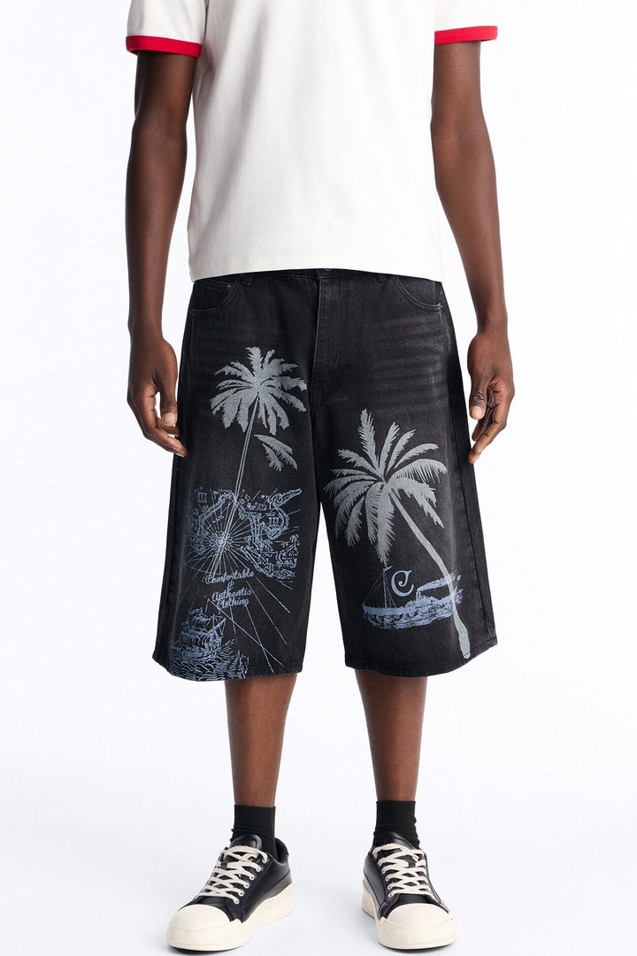 Baggy Palm Breeze Denim Short - Black Wash