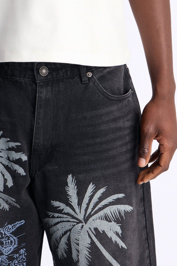 Baggy Palm Breeze Denim Short - Black Wash