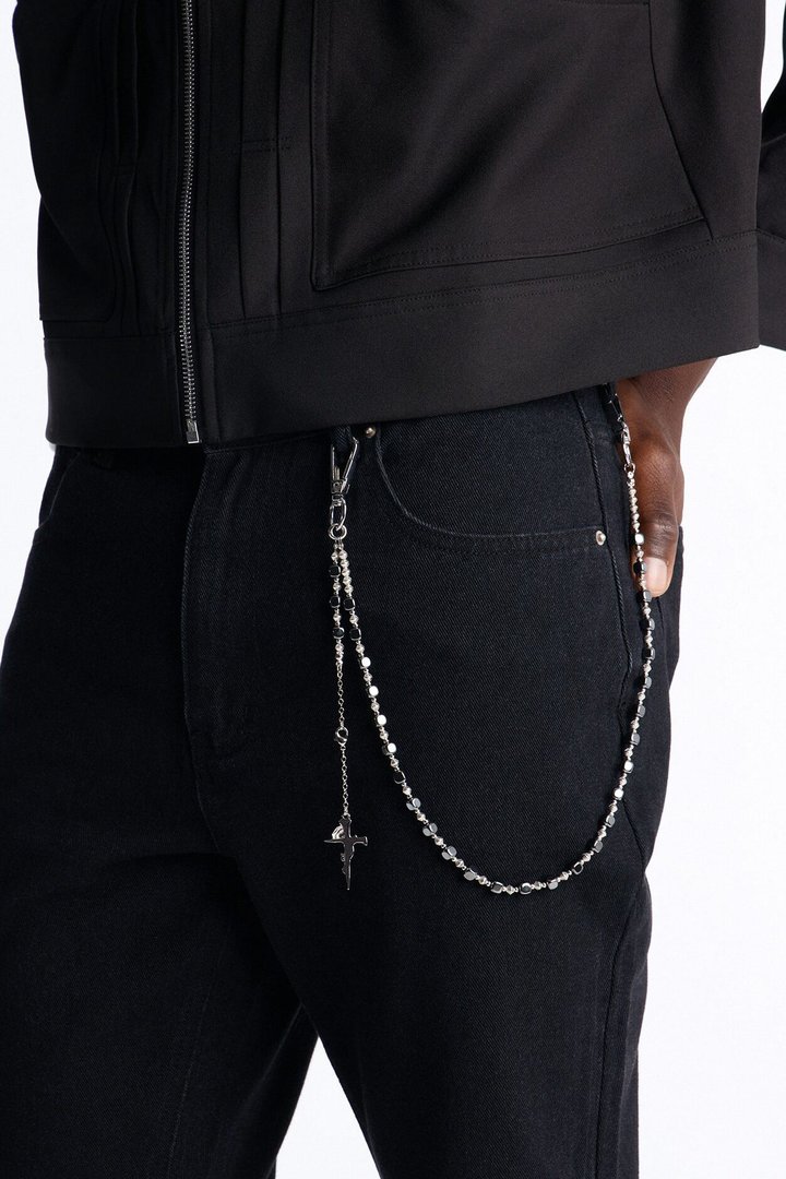 Rose Pendant Beaded Chain Pant Chain - Silver