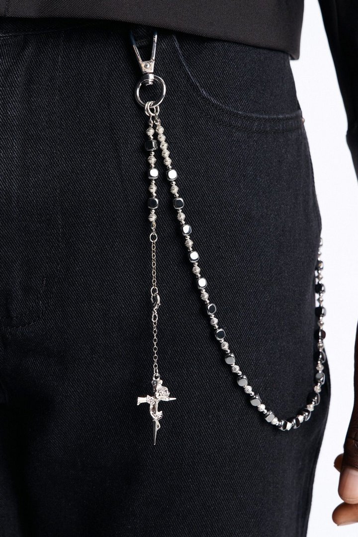Rose Pendant Beaded Chain Pant Chain - Silver