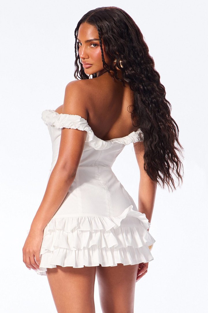Daydream Poplin Off Shoulder Mini Dress - White