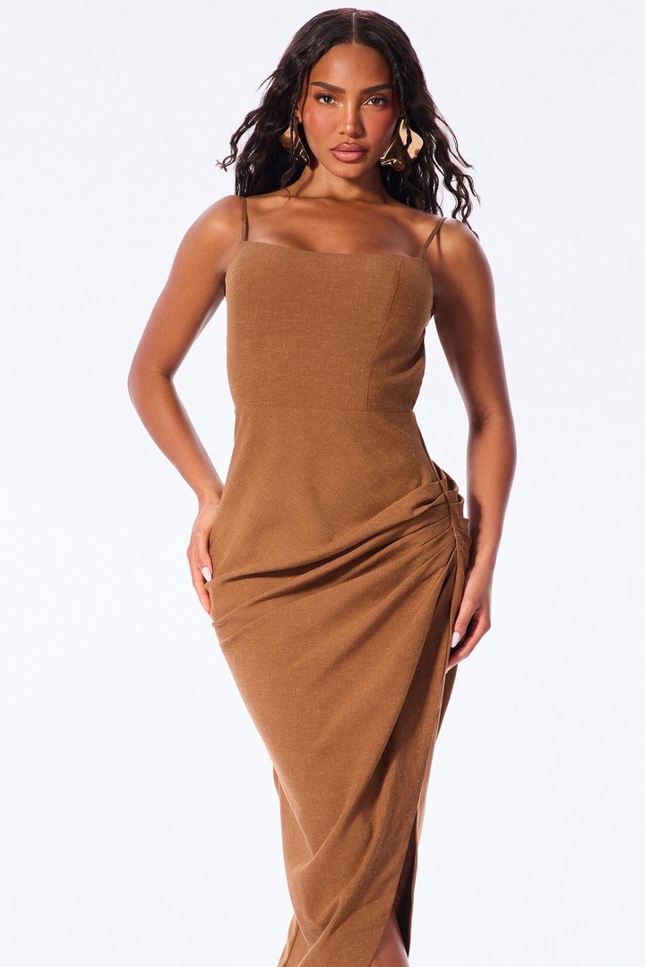Verona Linen Midi Dress - Chocolate